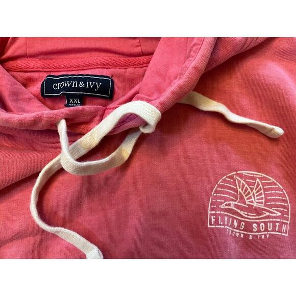Crown & Ivy women's pink pullover hoodie. Flying South. Drawstring. Size 2XL - Picture 3 of 9